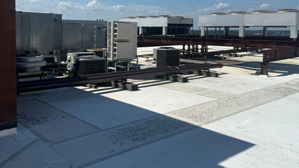 Rooftop HVAC units supporting data center equipment in Waltham, MA.