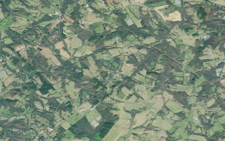 Aerial view centered on Bowersville, Georgia