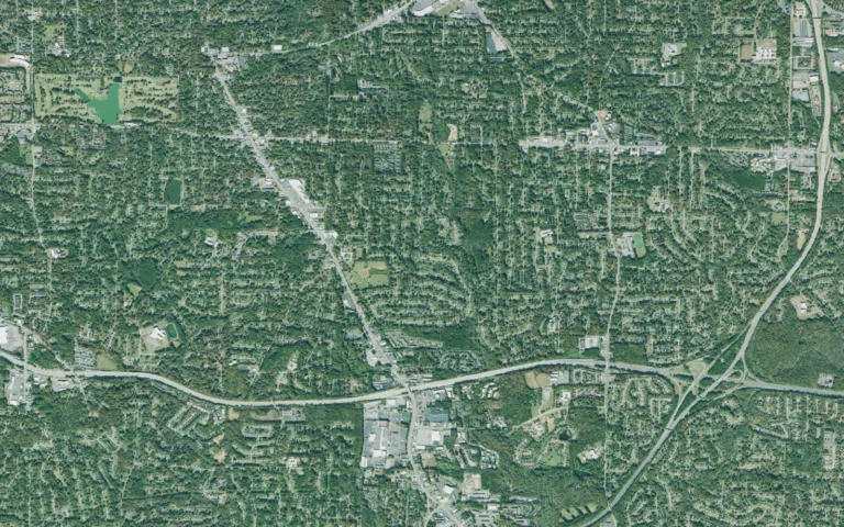 Aerial view centered on Candler-McAfee, Georgia