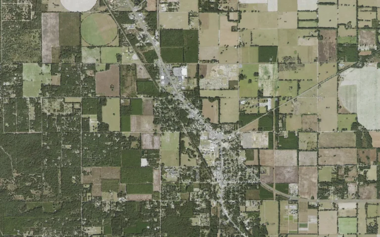 Aerial view centered on Chiefland, Florida