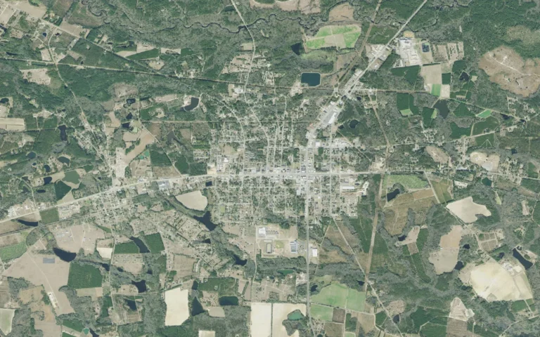 Aerial view centered on Claxton, Georgia