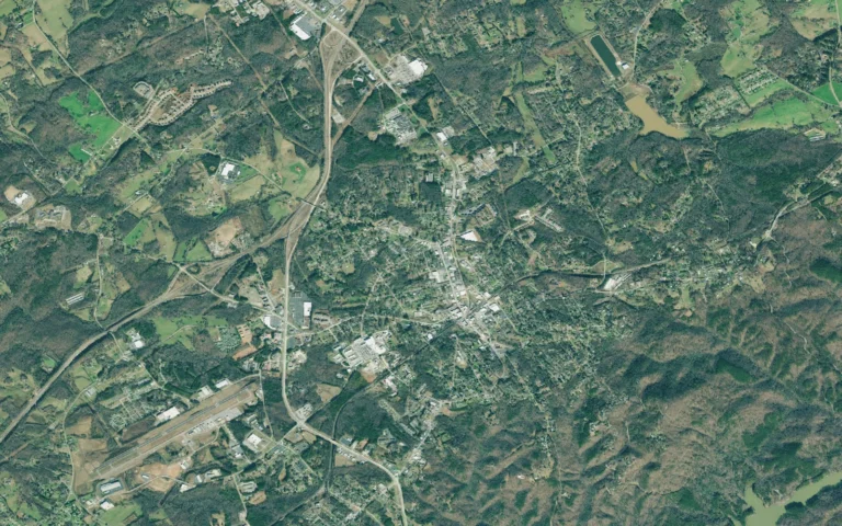 Aerial view centered on Cornelia, Georgia