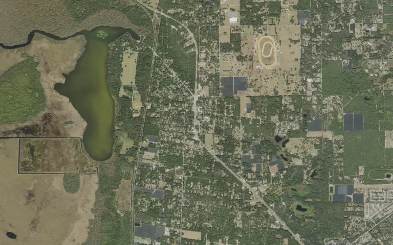 Aerial view centered on De Leon Springs, Florida
