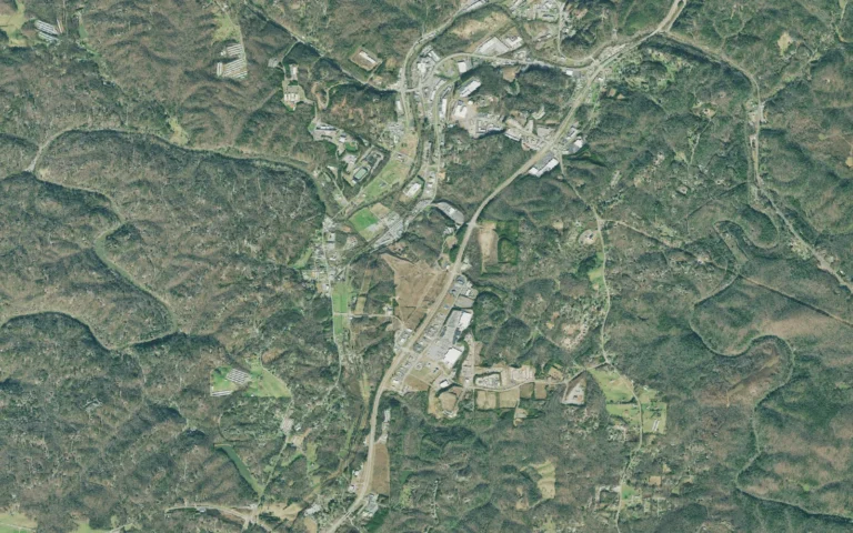 Aerial view centered on East Ellijay, Georgia