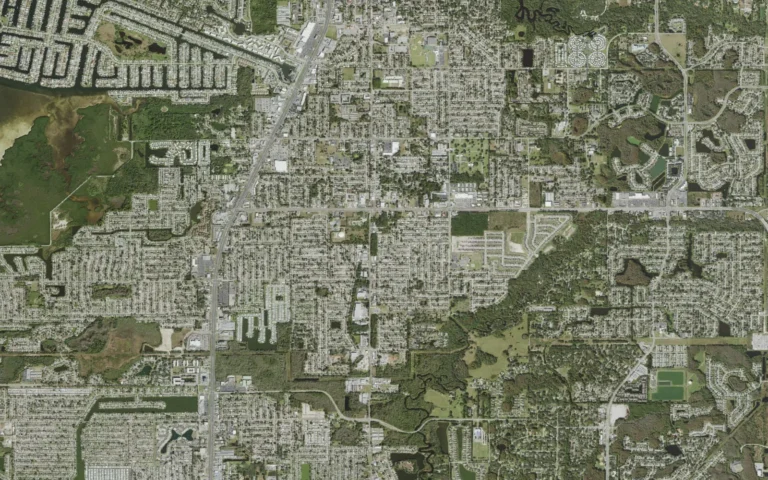 Aerial view centered on Elfers, Florida