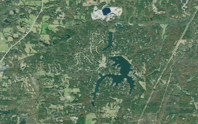 Aerial view centered on Fairfield Plantation, Georgia