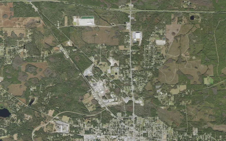 Aerial view centered on Five Points, Florida