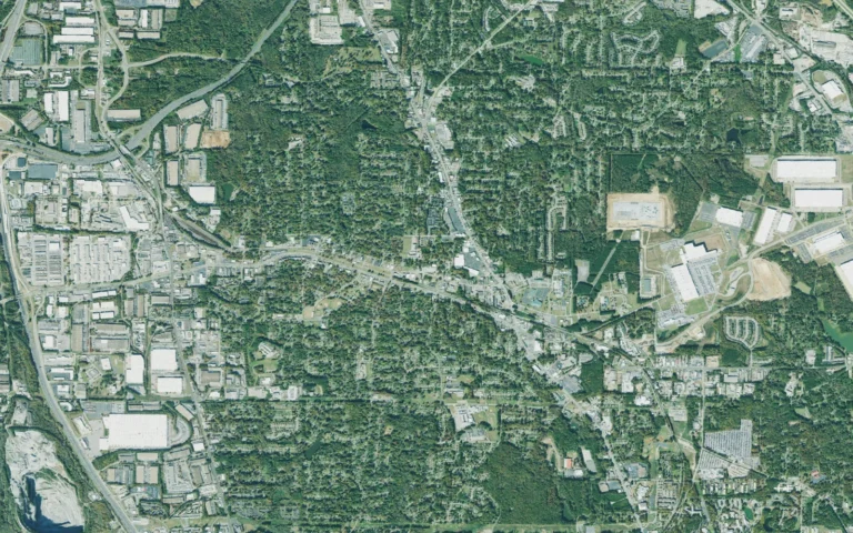 Aerial view centered on Forest Park, Georgia