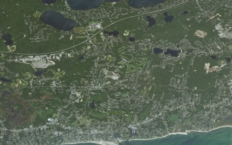 Aerial view centered on Harwich Center, Massachusetts
