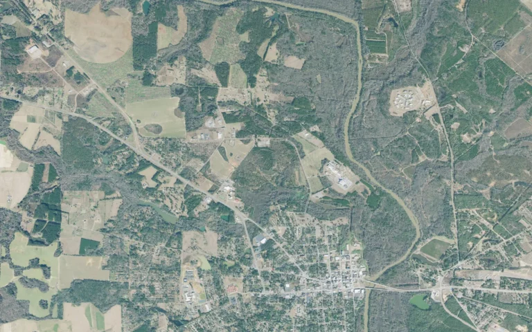 Aerial view centered on Hawkinsville, Georgia