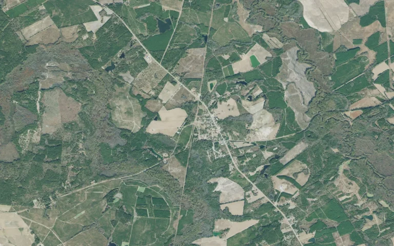 Aerial view centered on Hiltonia, Georgia