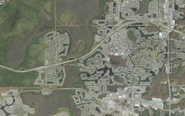 Aerial view centered on Hunters Creek, Florida