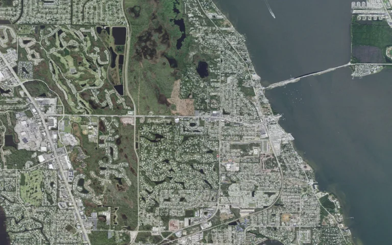 Aerial view centered on Jensen Beach, Florida