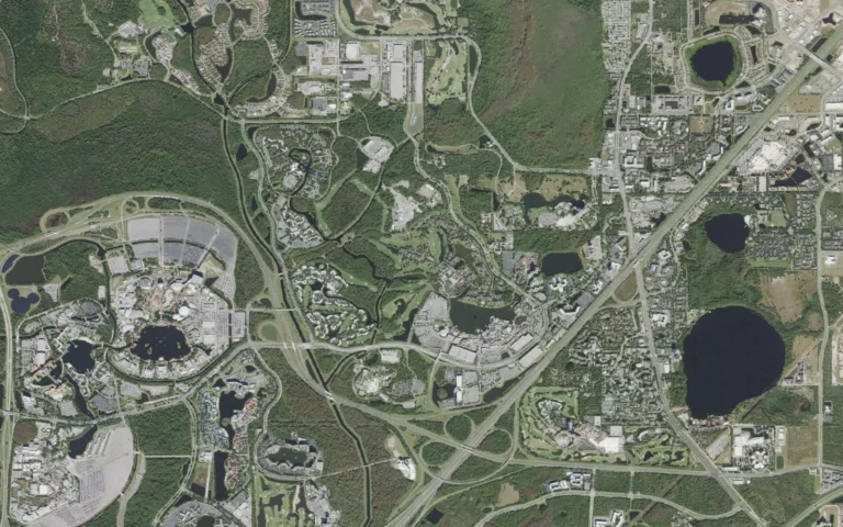 Aerial view centered on Lake Buena Vista, Florida