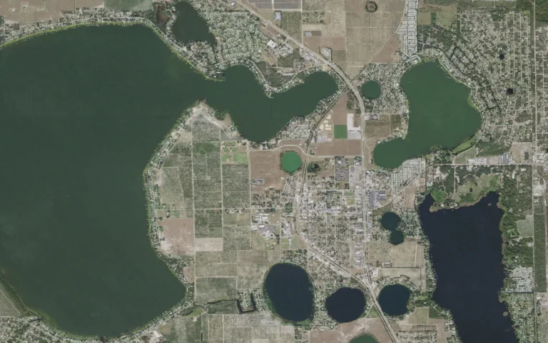 Aerial view centered on Lake Placid, Florida