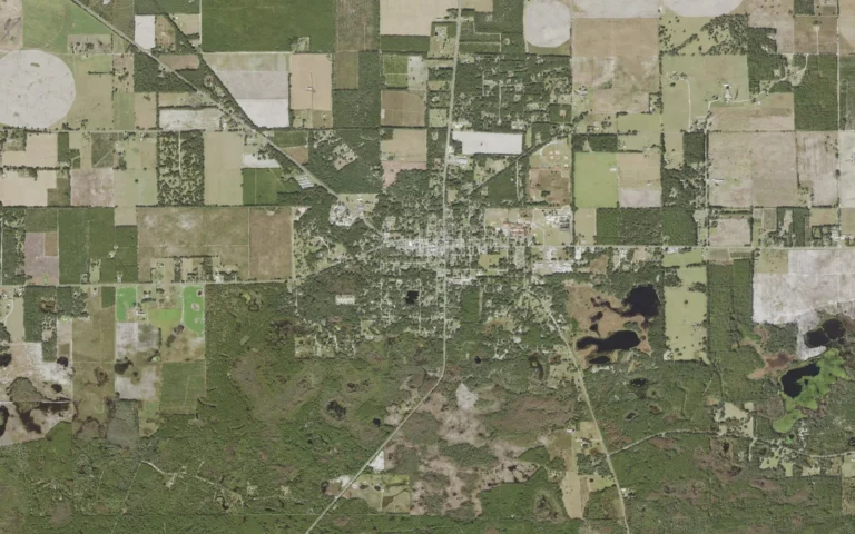 Aerial view centered on Mayo, Florida