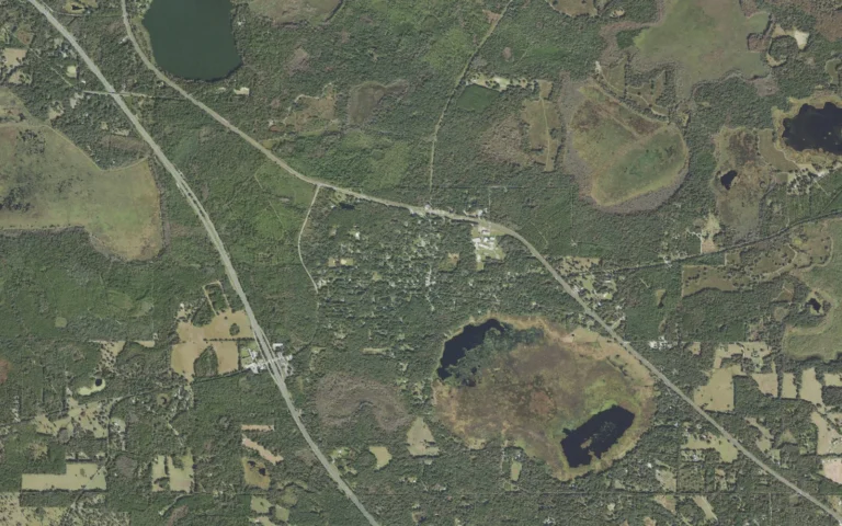 Aerial view centered on Micanopy, Florida