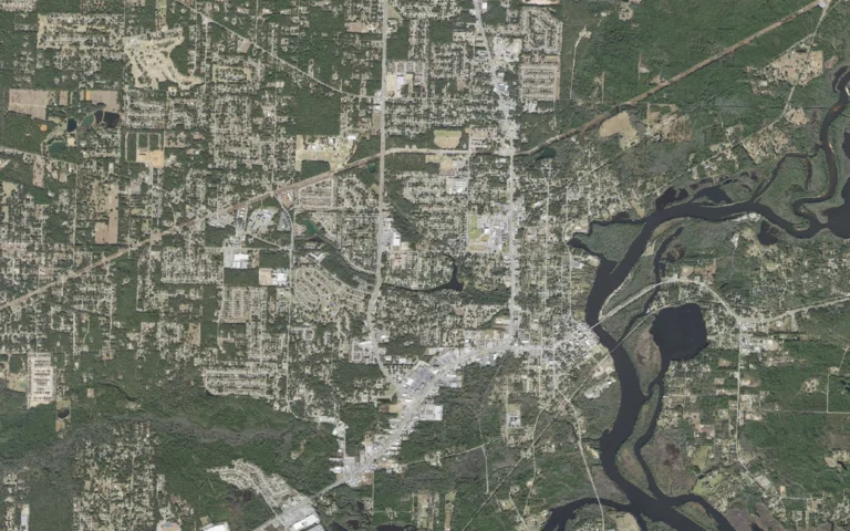 Aerial view centered on Milton, Florida