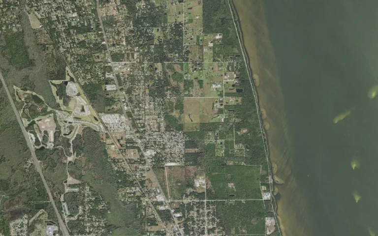 Aerial view centered on Mims, Florida