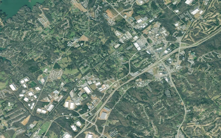 Aerial view centered on Oakwood, Georgia