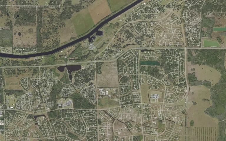 Aerial view centered on Port LaBelle, Florida
