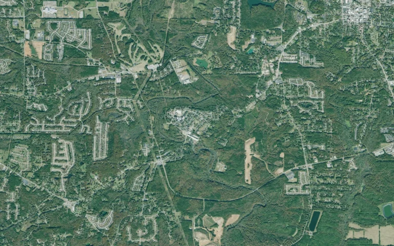 Aerial view centered on Porterdale, Georgia