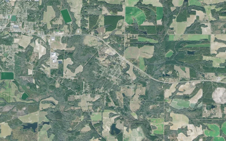 Aerial view centered on Poulan, Georgia