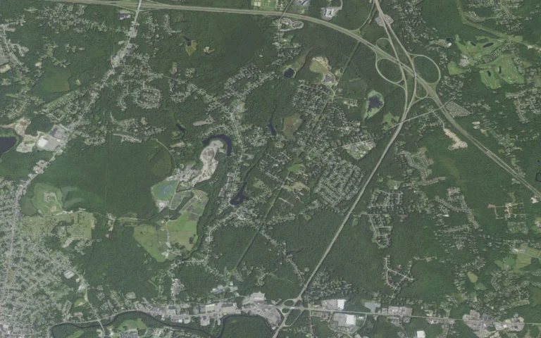 Aerial view centered on Raynham Center, Massachusetts
