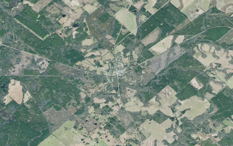 Aerial view centered on Rhine, Georgia
