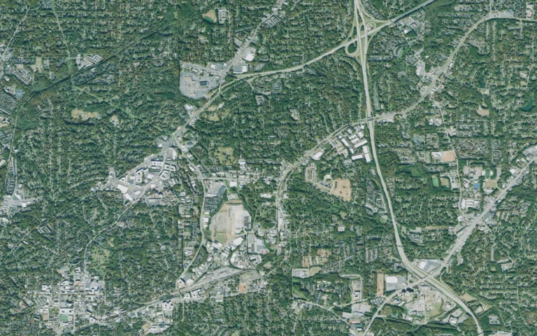 Aerial view centered on Scottdale, Georgia