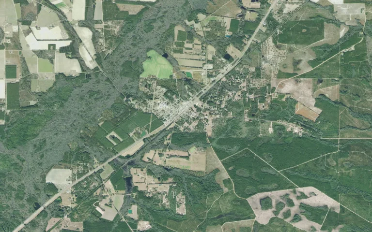 Aerial view centered on Screven, Georgia