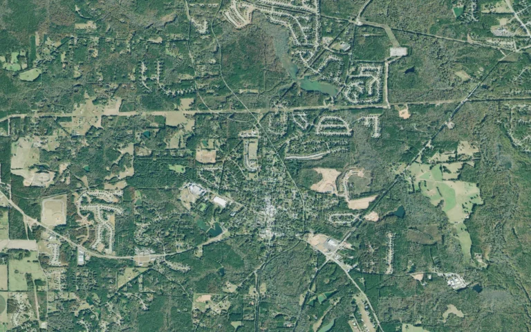 Aerial view centered on Senoia, Georgia