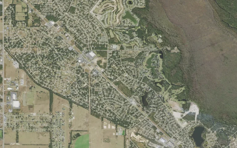 Aerial view centered on Silver Springs Shores, Florida