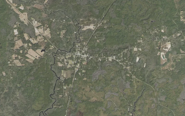 Aerial view centered on Sopchoppy, Florida
