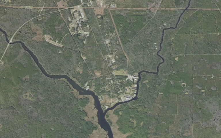 Aerial view centered on St. Marks, Florida