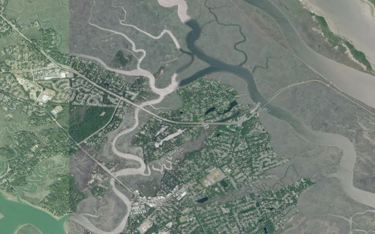 Aerial view centered on Talahi Island, Georgia