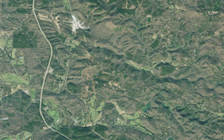 Aerial view centered on Talking Rock, Georgia