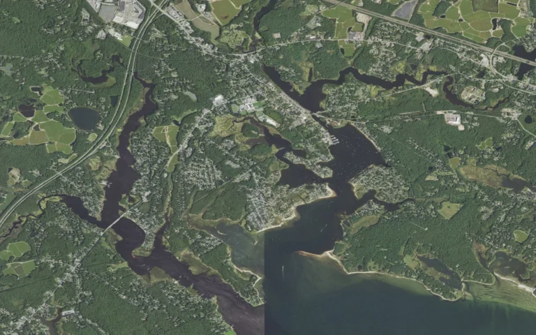 Aerial view centered on Wareham Center, Massachusetts