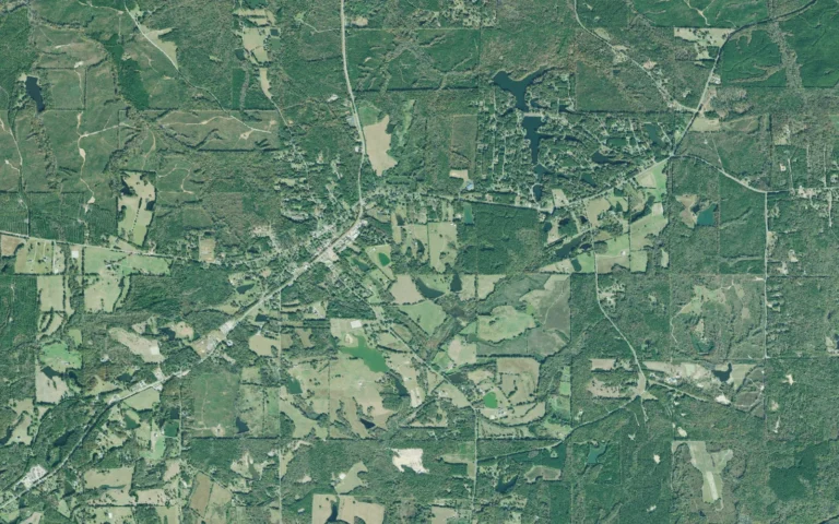 Aerial view centered on Waverly Hall, Georgia