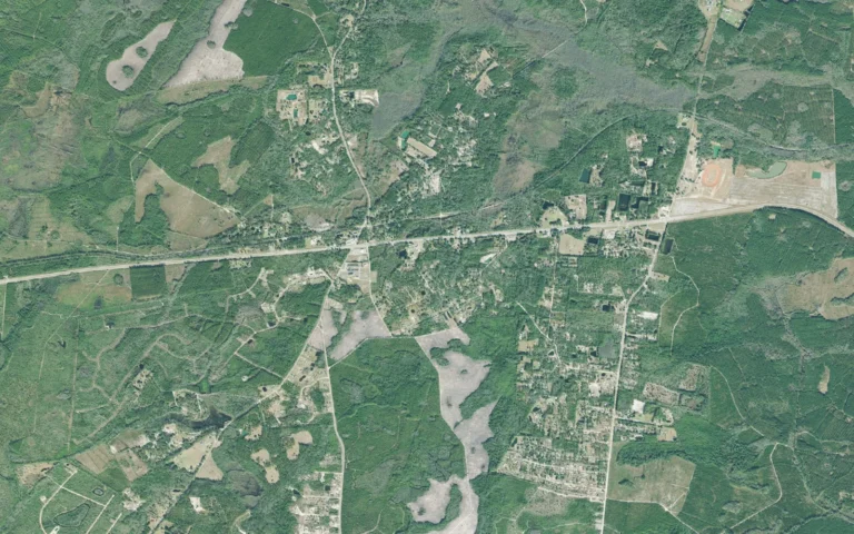 Aerial view centered on Waynesville, Georgia