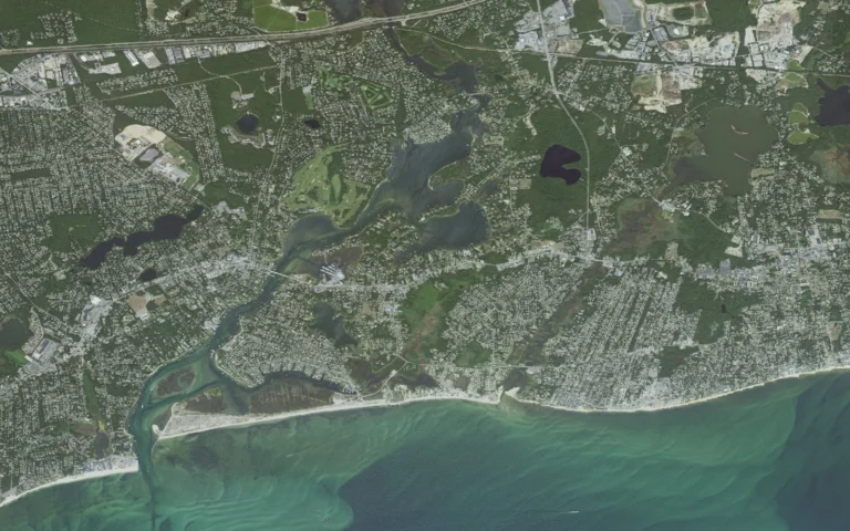 Aerial view centered on West Dennis, Massachusetts