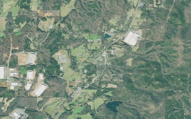 Aerial view centered on White, Georgia