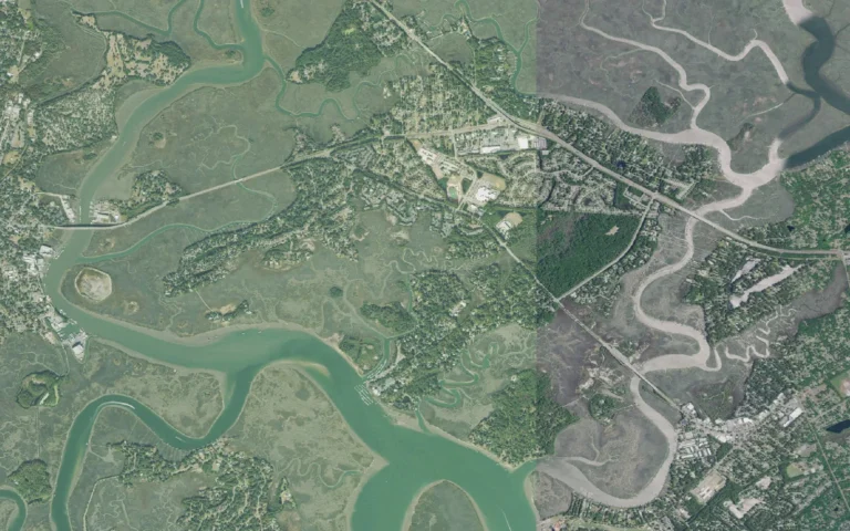 Aerial view centered on Whitemarsh Island, Georgia