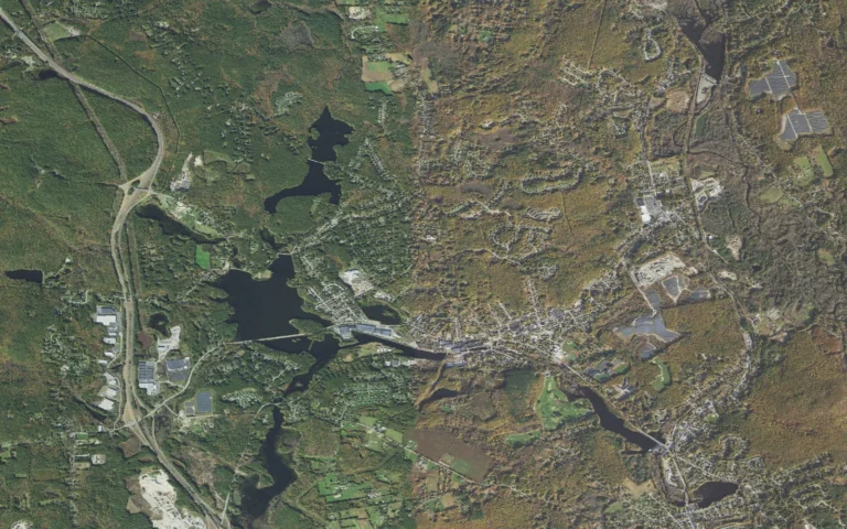 Aerial view centered on Whitinsville, Massachusetts