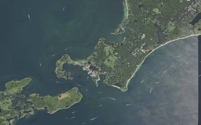 Aerial view centered on Woods Hole, Massachusetts