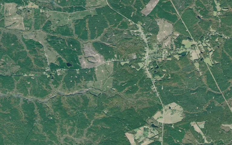 Aerial view centered on Woodville, Georgia